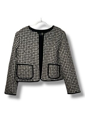 House of Harlow Jacket Quilted Gingham Bows Blazer Black White Size Large NWT